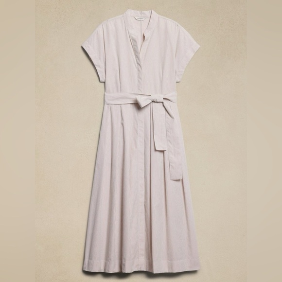 NWT! Banana Republic Preppy Navy Poplin Tie-Waist Midi Dress - Multiple 🦋💫⭐️ - Picture 4 of 9